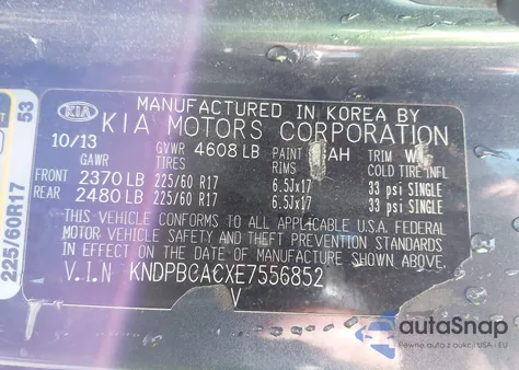 2014 Kia Sportage Lx z USA, uszkodzony, nr VIN KNDPBCACXE7556852